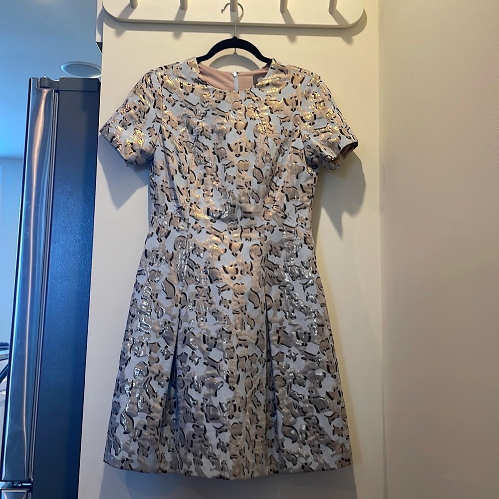Metallic Blue and Beige Animal Print Vince Camuto Dress (Size 6)